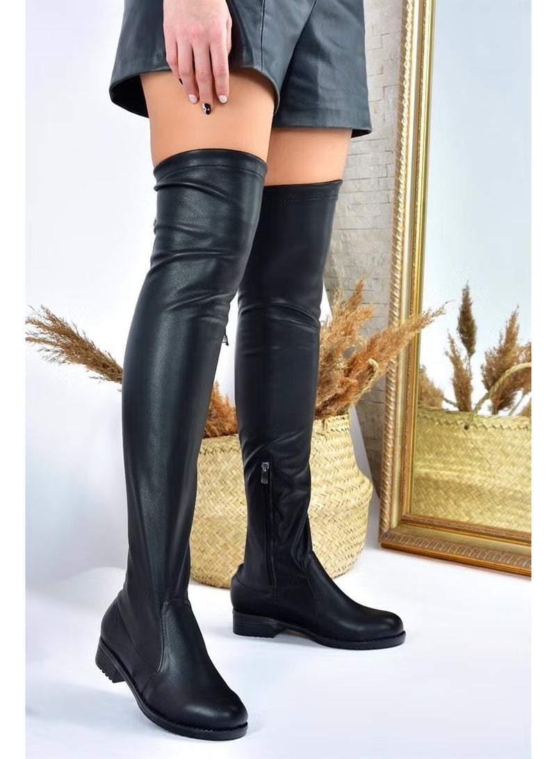Fox Shoes Faux Leather Black Stretch Women's Boots G268573002 - Image 1